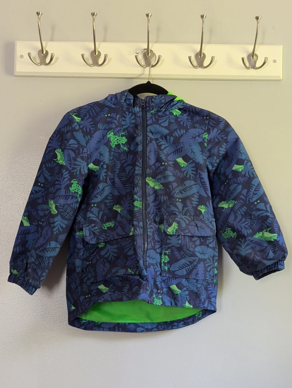 Carter's Kids Lined Raincoat - Navy with Lime Green Leaf Print